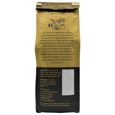 Back view one bag of Royal Kona French Roast 10 percent Kona Coffee Blend