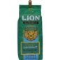 front view of one green, eight ounce bag of Lion coconut flavoured ground coffee, enriched with kona fruit antioxidants.