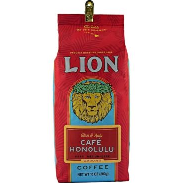 front view of one ten ounce bag of Lion Cafe Honolulu coffee