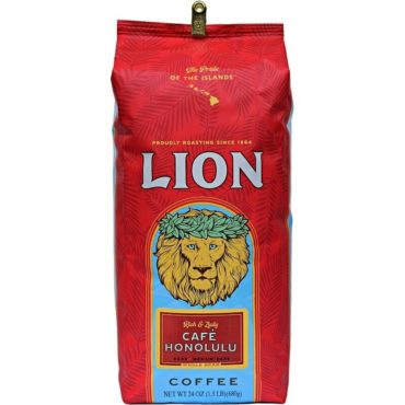 front view of one twenty-four ounce bag of Lion Cafe Honolulu coffee
