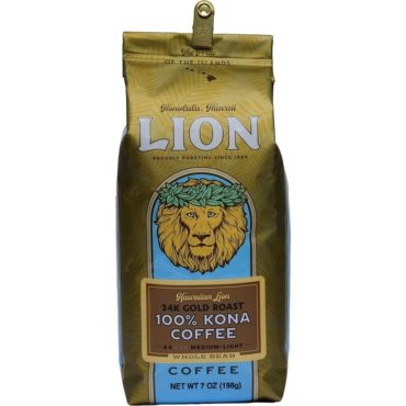 One bag of 7 ounce Lion 24K 100 percent Kona Coffee Light Medium Roast