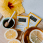 Hibiscus Honey Lemon bag and brewed tea
