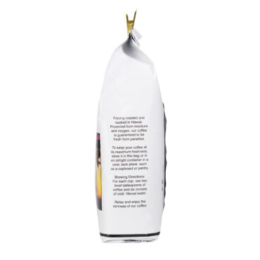 Side view of coffee bag with brewing instructions