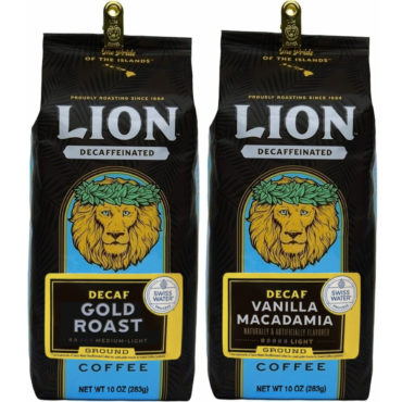 Lion Swiss Water Decaf Bundle containing two bags of decaf coffee