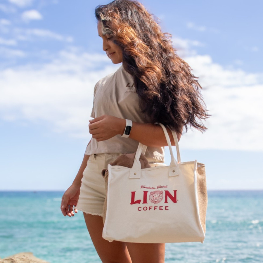 Lion Canvas and Jute Tote Bag - Lion Coffee