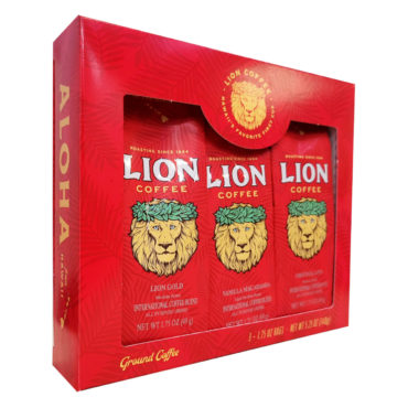 Lion Single Pot Coffee Gift Box - contains 3 bags, 1.75 oz each. Each bag makes one pot of Coffee