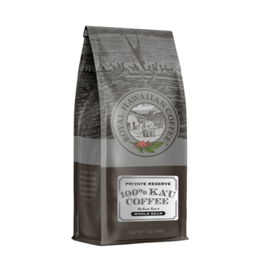 royal kona coffee 100% kau coffee, front of bag