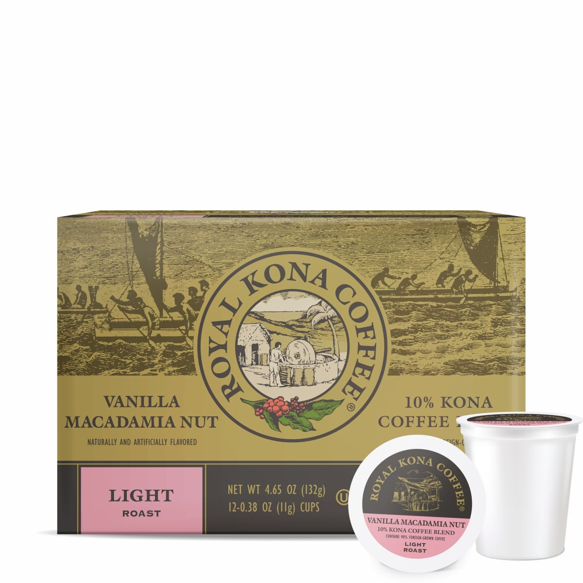 Vanilla Macadamia 10% Kona Blend Single Serve Coffee Pods - Lion