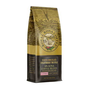 one 8 ounce bag of Royal Kona White Chocolate Strawberry 10 percent Kona Blend Coffee