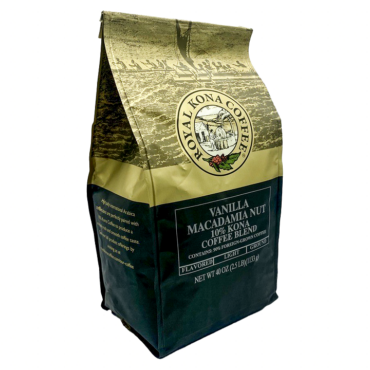 Royal Kona 10% Kona Vanilla Macadamia Ground 40oz Bag - Front Angled View