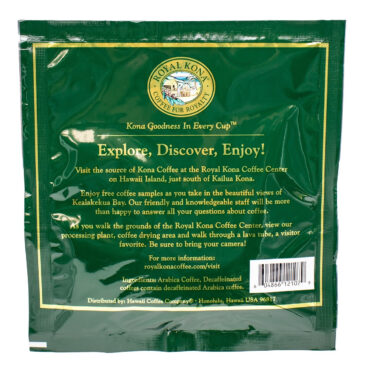 Royal Kona Decaffeinated Mountain Roast 10% Kona 4-Cup Coffee Filter Packs Back