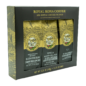 One black and gold gift box containing three small 1.75 oz bags of coffee