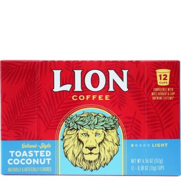 Lion Toasted Coconut flavor Single Serve coffee pods Box of 12