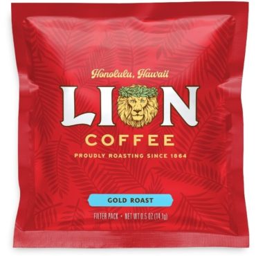 Front of one Lion Gold Coffee 4-Cup Filter Packet