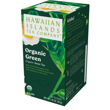 Box containing twenty bags of Certified Organic Green Tea