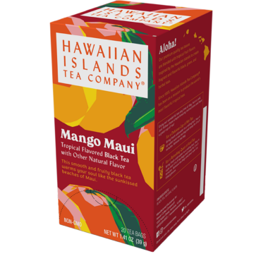 Box containing twenty bags of Mango Maui Black Tea.