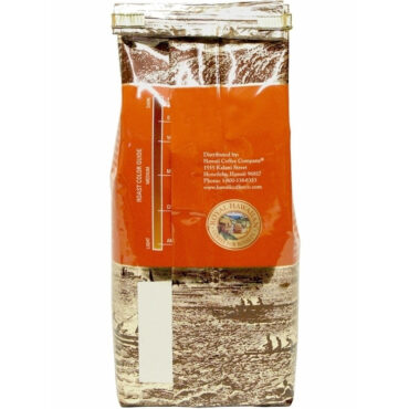 rear of one seven ounce bag of Alan Wong's Vanilla Macadamia Nut 10 percent Ka'u Blend Coffee